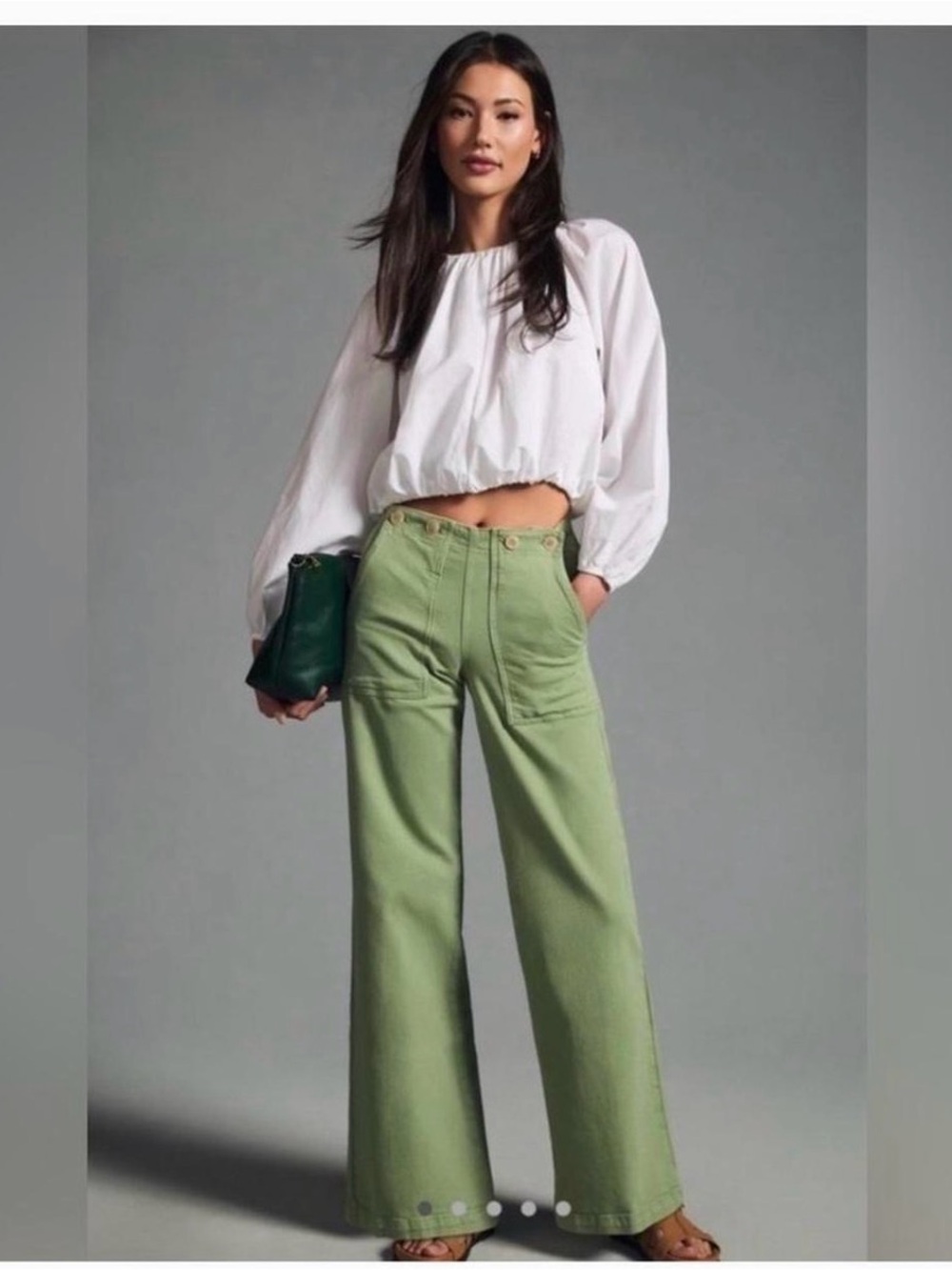 Anthropologie Pilcro The Kit High-Rise Wide-Leg Utility Trouser Pistachio Sz. 29